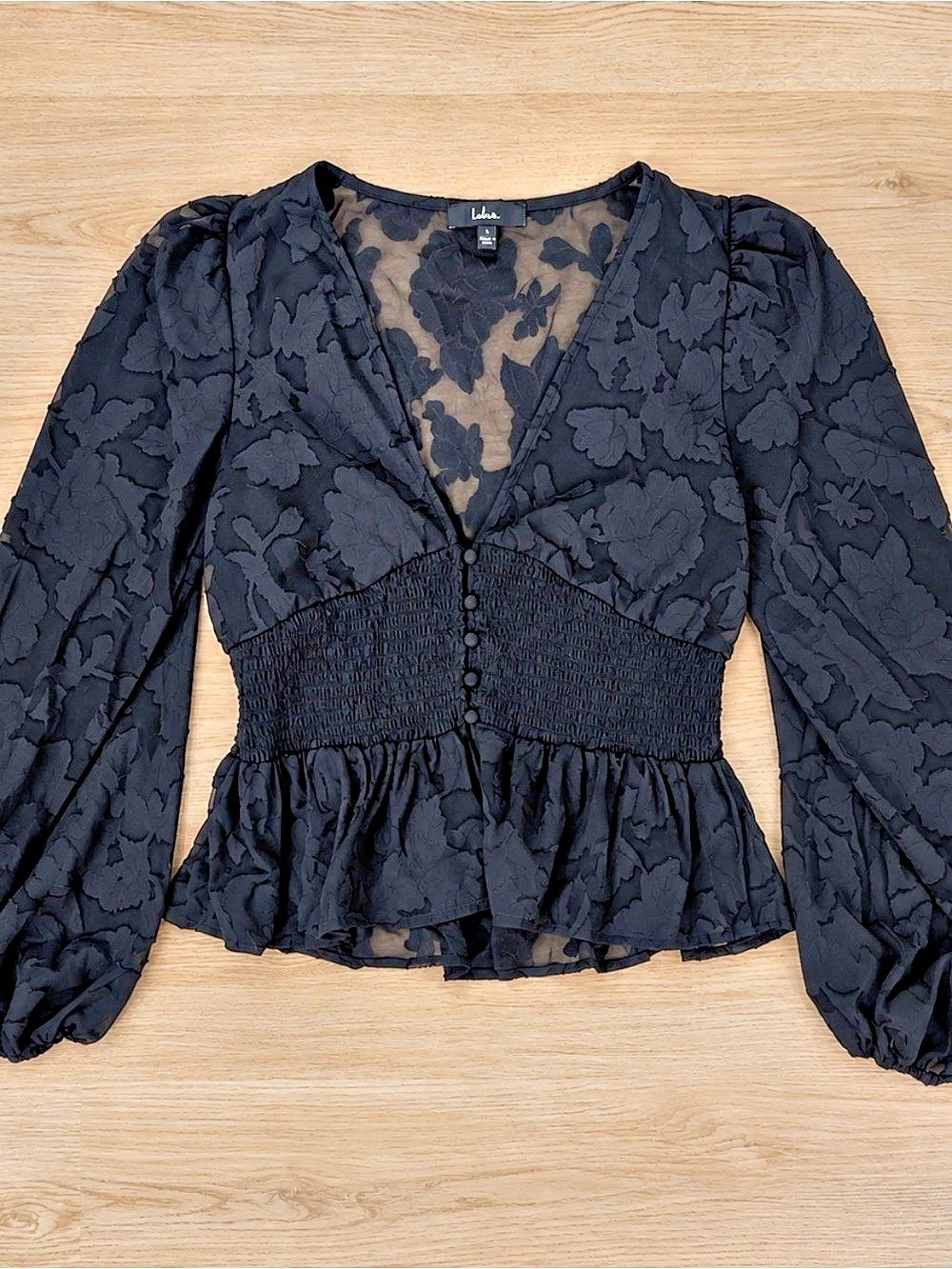 Lulus Floral Long Sleeve Blouse in Black Large Like New